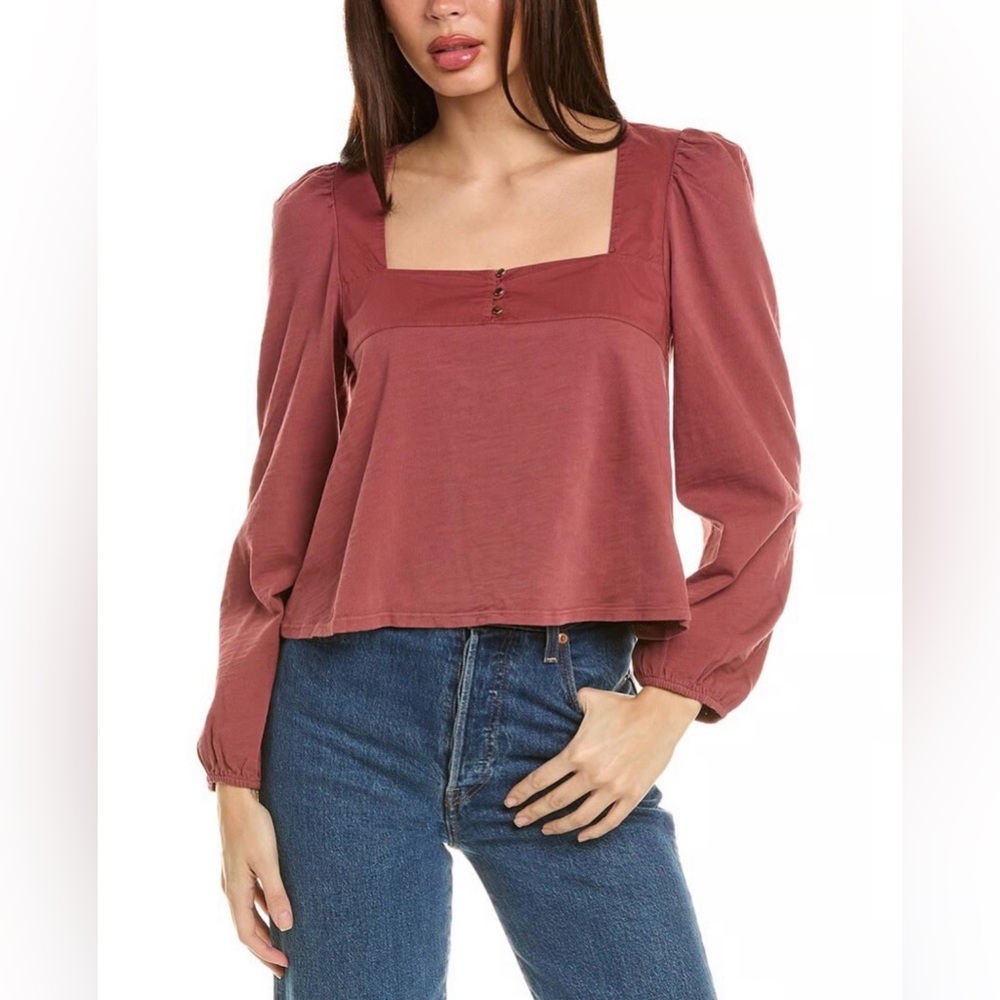 Nation LTD Pascale Square Neck‎ Puff Sleeve Blouse Desert Rose Boho Chic